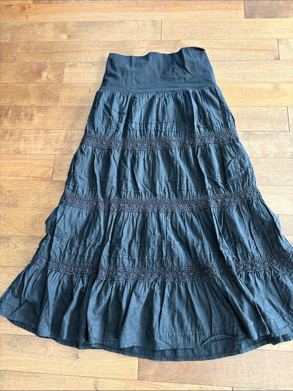 Y2K Cotton Black Tiered Maxi Skirt - Comfortable Waistband